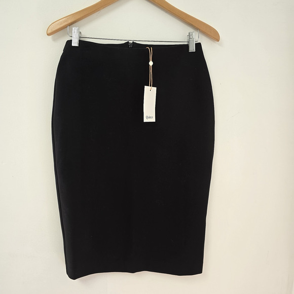 Quince Skirt Small Stretch Ponte Knit Pencil Black Knee Length Business NWT - Picture 1 of 8